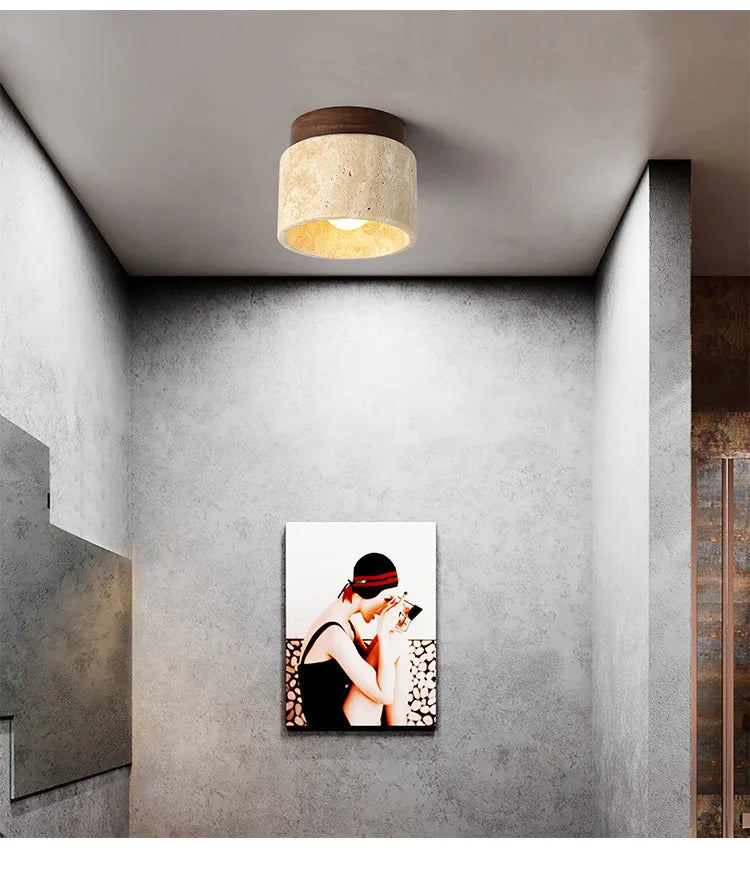 Talin Travertine & Wood Ceiling Light