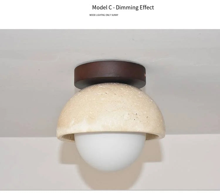 Talin Travertine & Wood Ceiling Light