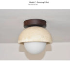 Talin Travertine & Wood Ceiling Light