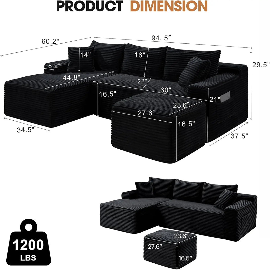 Arden Corduroy U-Shaped Sectional