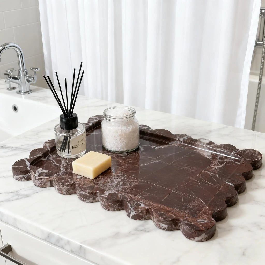 Rosso Scalloped Rosa Levanto Marble Tray