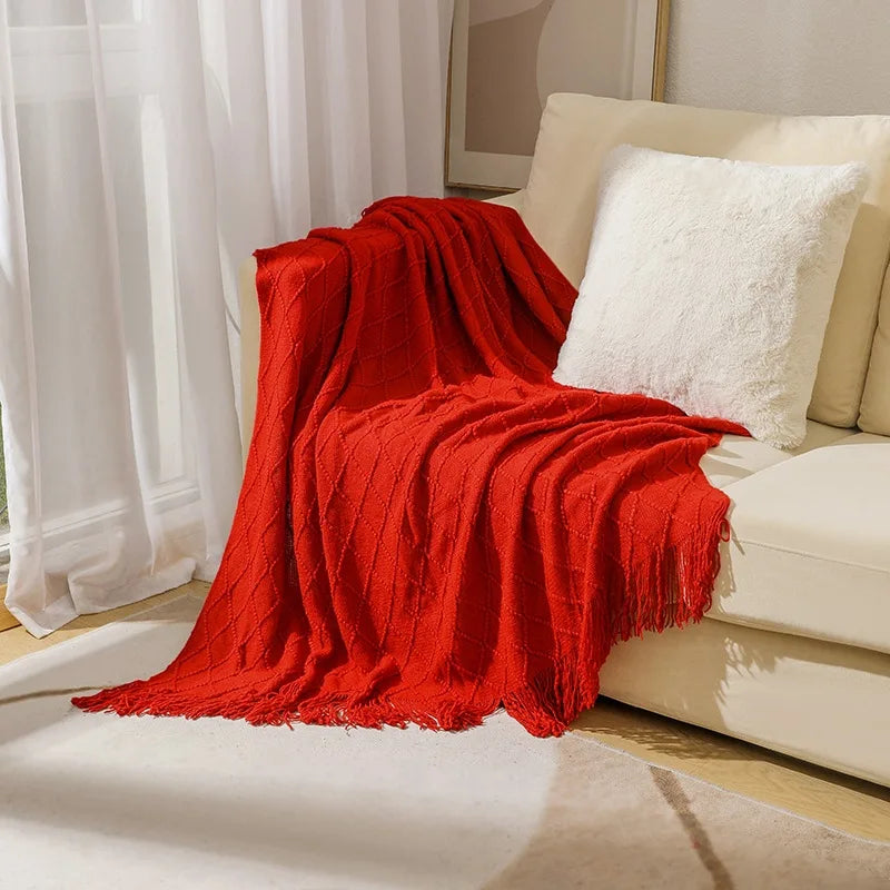 Poppy Chunky Tassel Knit Throw