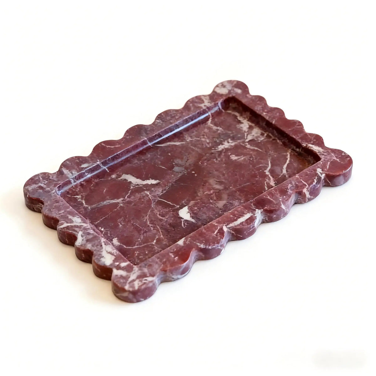 Rosso Scalloped Rosa Levanto Marble Tray