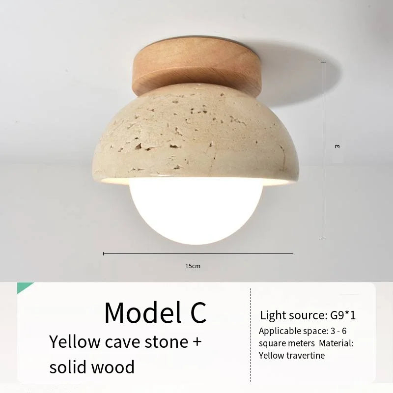 Talin Travertine & Wood Ceiling Light