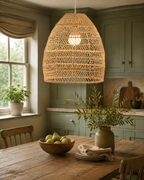 Cleo Handwoven Rattan Dome Pendant styled in a warm Vale & Lume interior