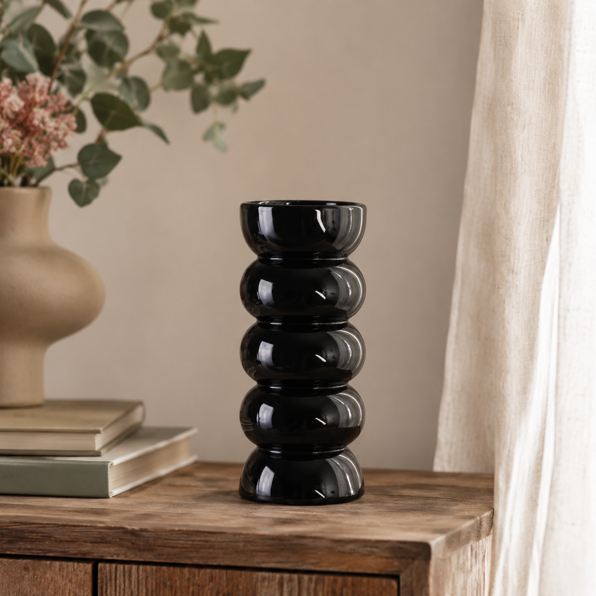 Cora Vintage Ceramic Vessel accurately represented in a cozy Vale & Lume interior