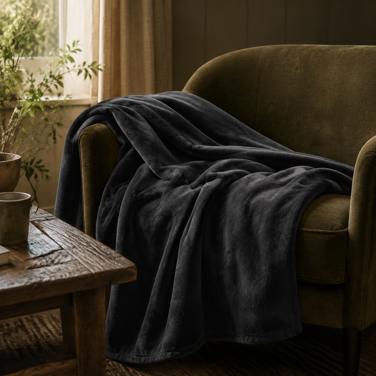 Dove Solid Plush Throw — Vale & Lume lifestyle