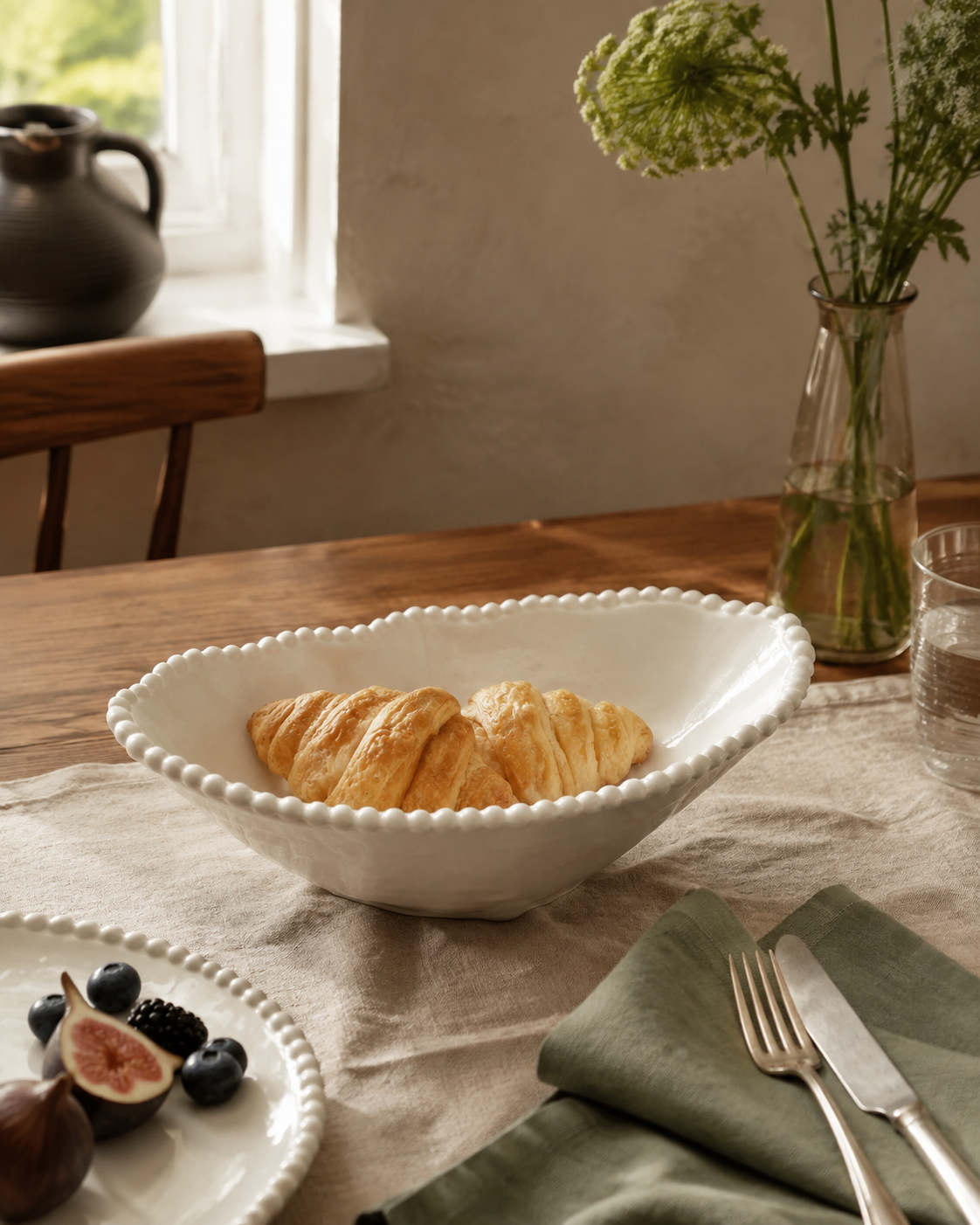 Esme Ceramic Pearl Tableware Set styled in a warm Vale & Lume interior