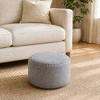Pippa upholstered linen footrest, 30 cm diameter and 20 cm high