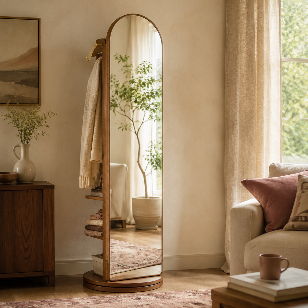 Hollis Rotating Full-Length Mirror accurately represented in a cozy Vale & Lume interior