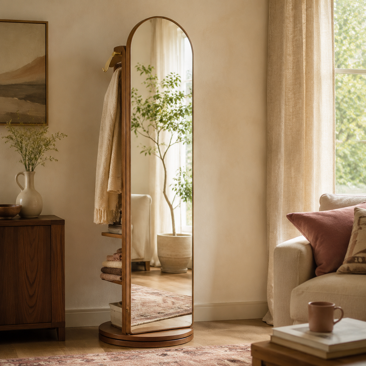 Hollis Rotating Full-Length Mirror accurately represented in a cozy Vale & Lume interior