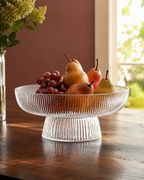 Lucia Ribbed Glass Pedestal Bowl styled in a warm Vale & Lume interior