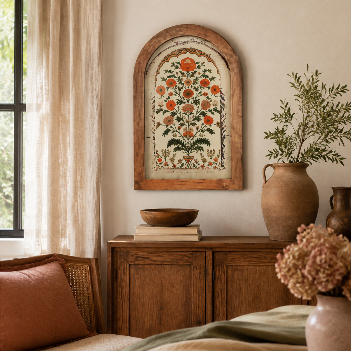 Mabel Arched Botanical Wall Art accurately represented in a cozy Vale & Lume interior