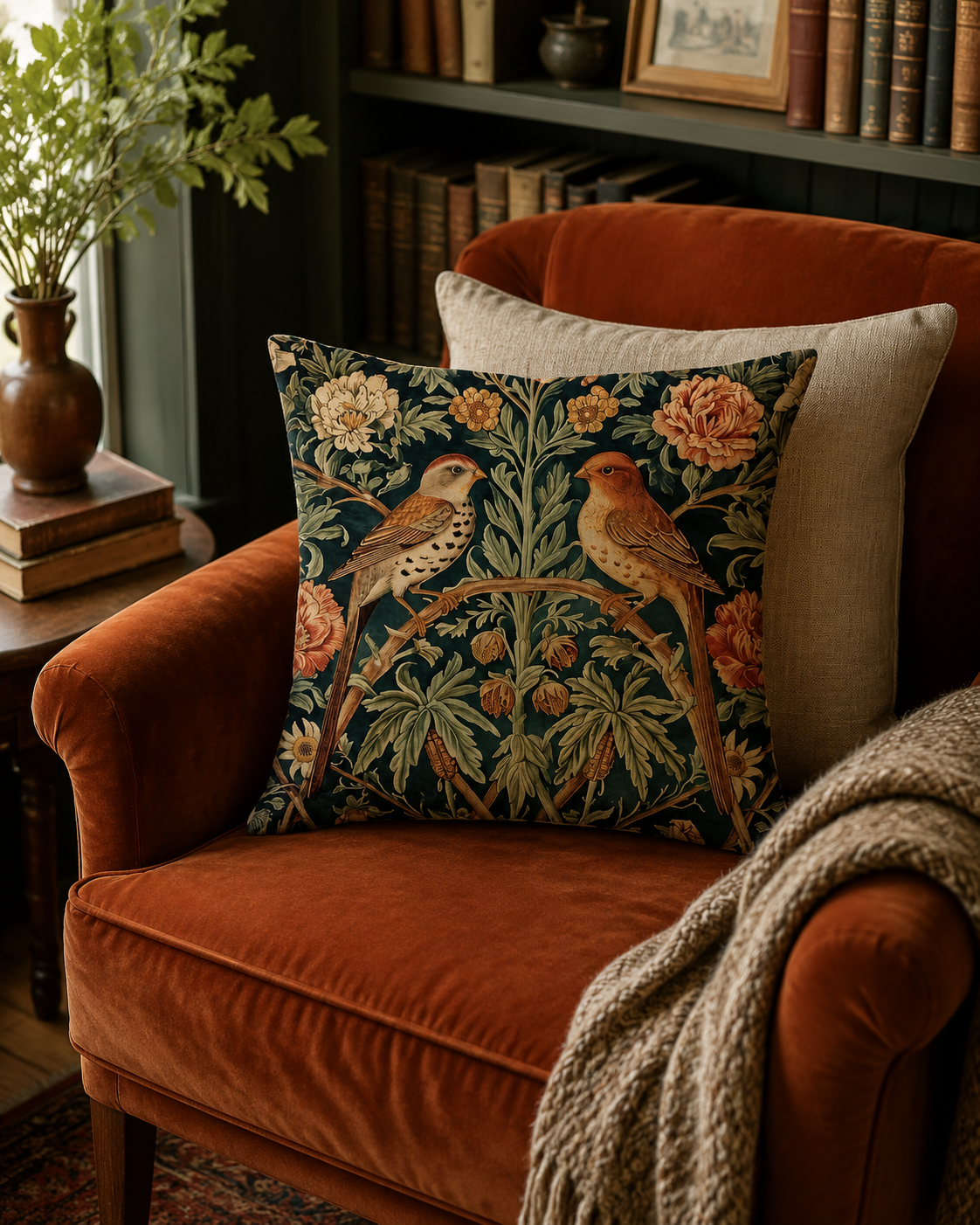 Meadow Botanical Linen Pillow Cover styled in a warm Vale & Lume interior