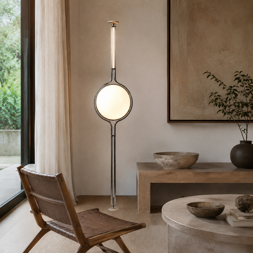 Orbital Globe Floor Lamp in a modern home interior