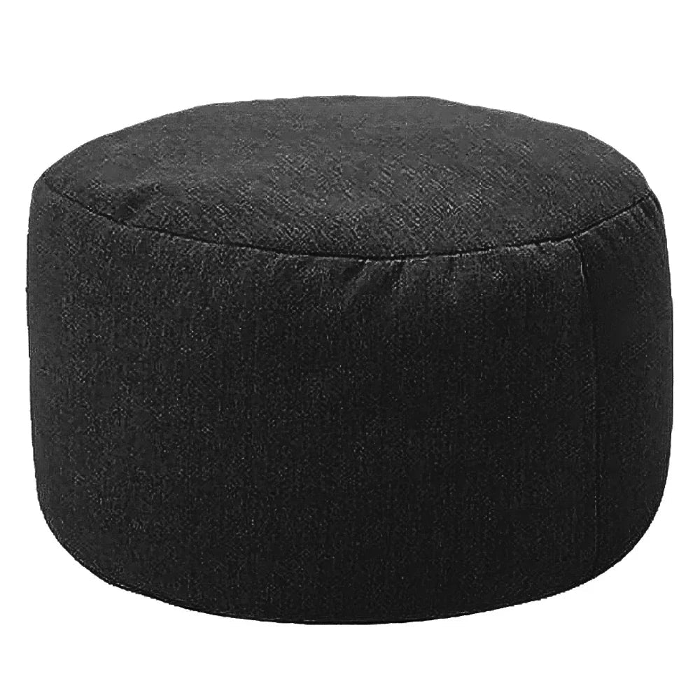 Pippa Upholstered Linen Ottoman — black color