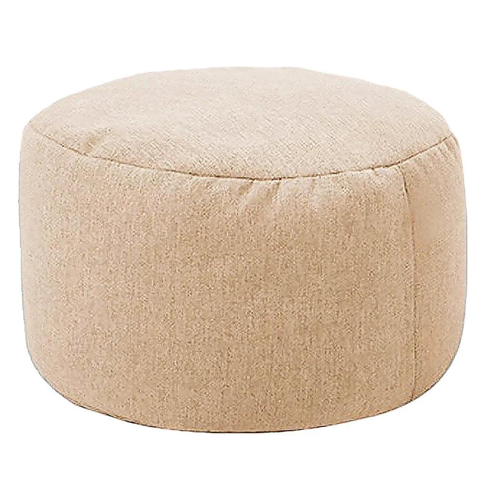 Pippa Upholstered Linen Ottoman — light khaki color