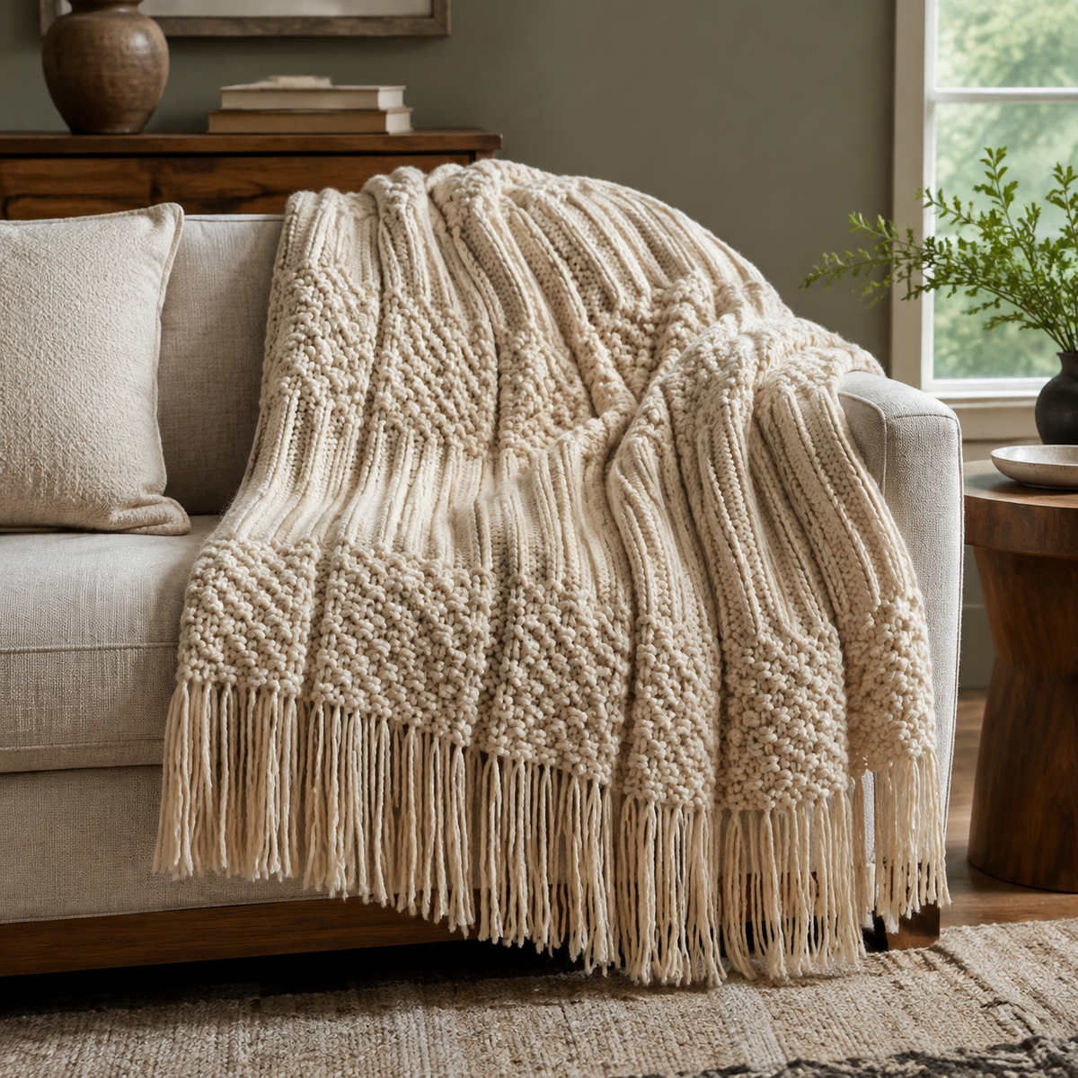 Poppy Chunky Tassel Knit Throw — Vale & Lume lifestyle