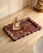 Rosso Scalloped Rosa Levanto Marble Tray styled in a warm Vale & Lume interior