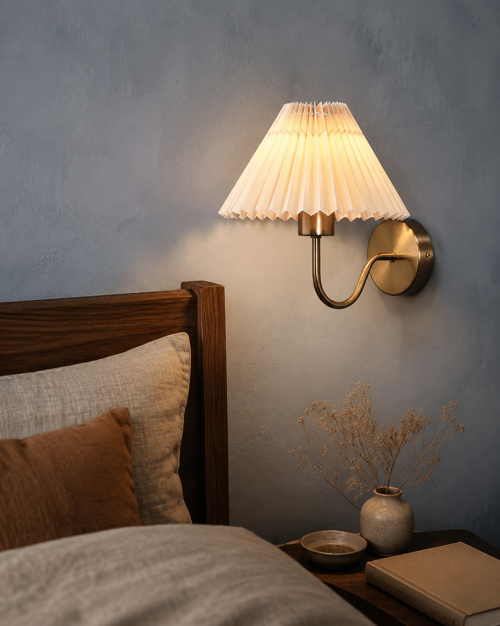 Rue Pleated Umbrella Wall Lamp styled in a warm Vale & Lume interior