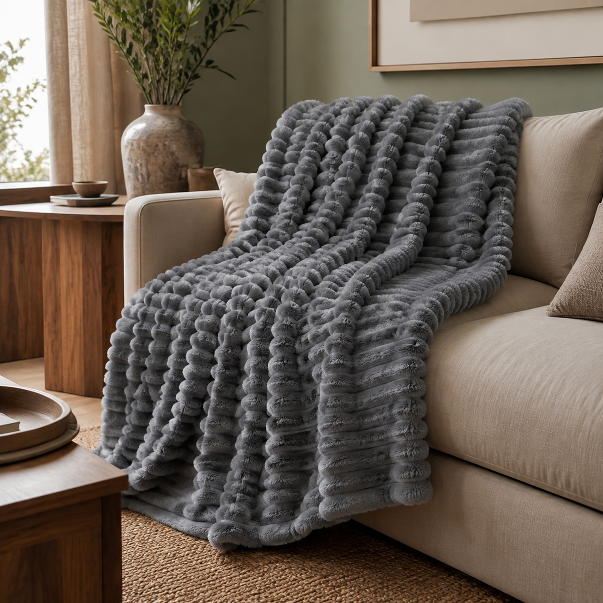 Thea Wide-Stripe Flannel Throw — Vale & Lume lifestyle