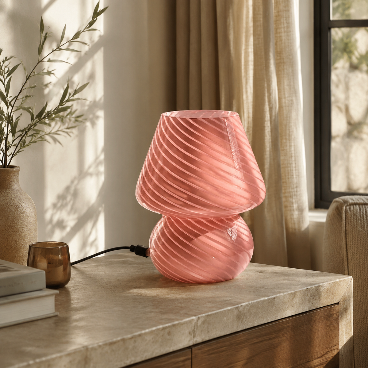 Vale & Lume editorial featured image — Murano-Style Glass Mushroom Lamp | USB Dimmable Table Light