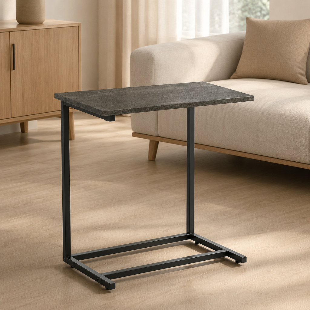 Kit C-Shaped Sofa Side Table — grey charcoal and black frame alternate angle
